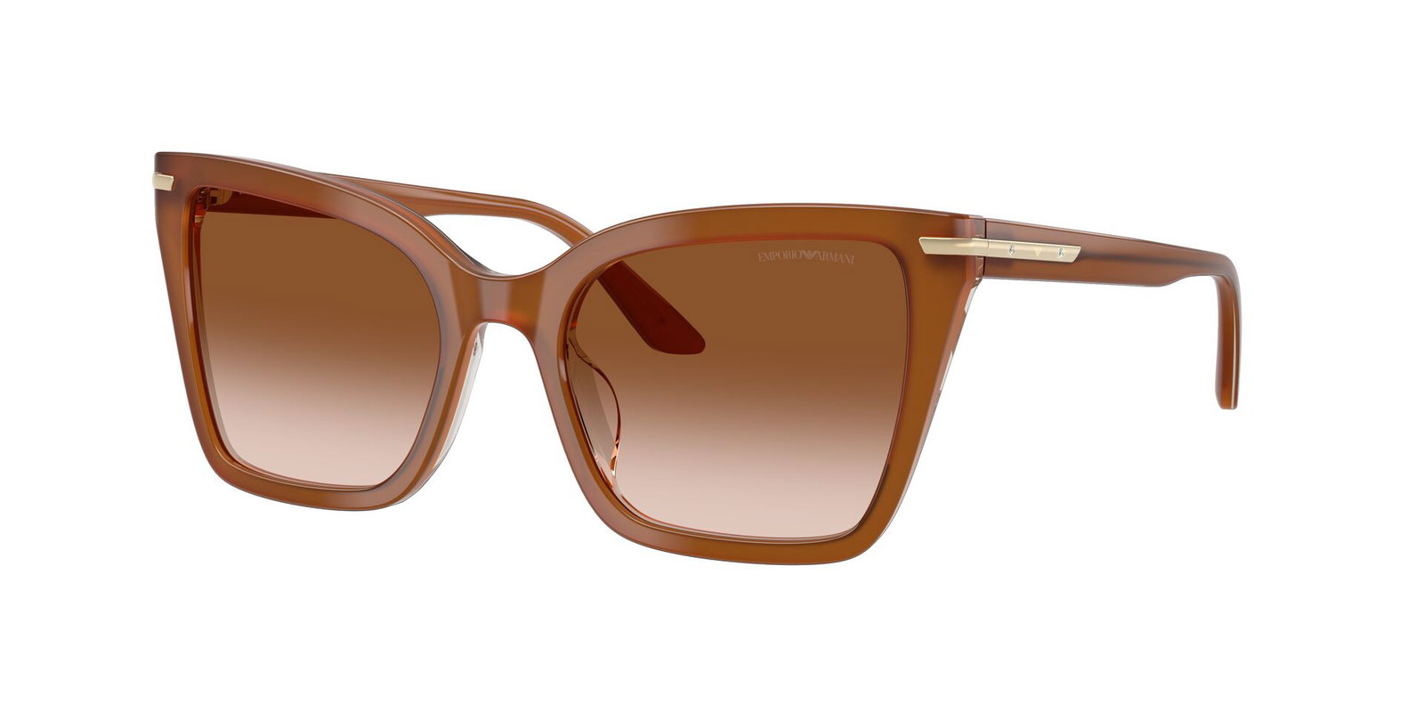 Das Bild zeigt die Emporio Armani Sonnenbrille EA4273BU in Tabak leicht seitlich.